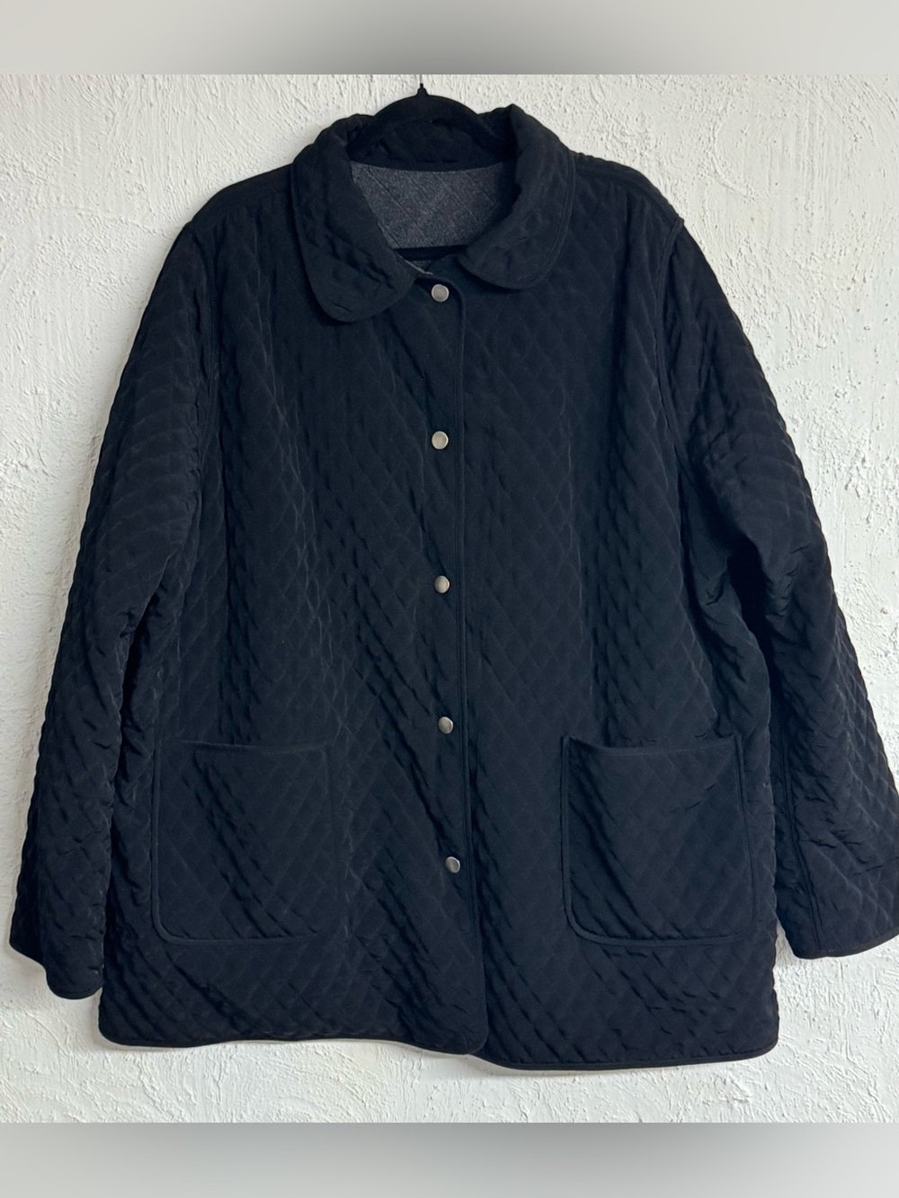 Black/Grey Diamond Quilted/Fleece Reversible Barn Jacket